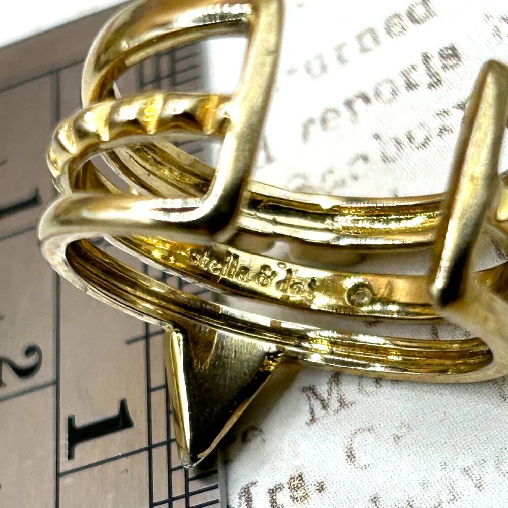 Stella & Dot Gold Faux Turquoise Wide Open Band Ring Designer Signed - Picture 8 of 13